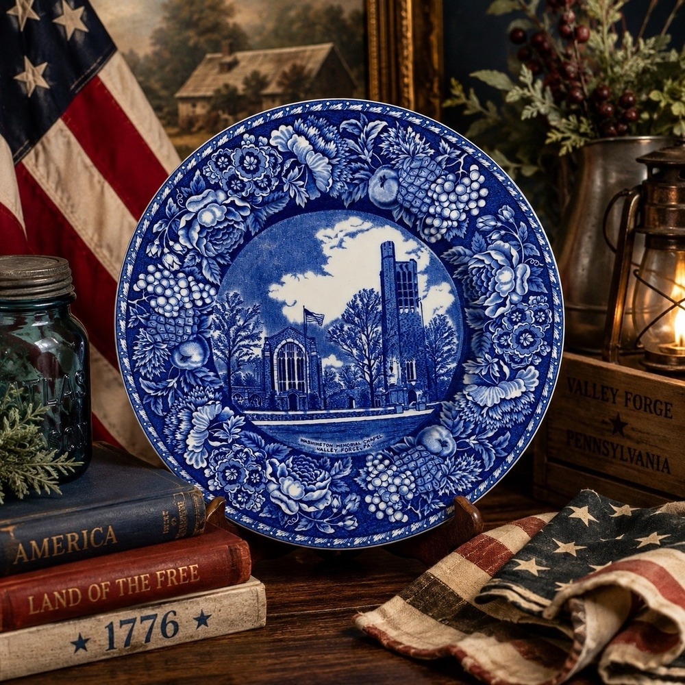 Royal Stafford Washington Memorial Chapel Valley Forge, PA Blue Transferware 10"